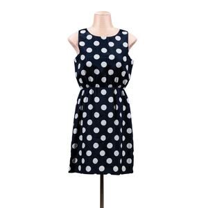 J. Crew Printed Shift Sun Dress Navy Blue White Dot Sleeveless Mini Dress sz 2